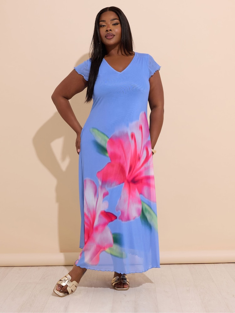 Blau - Yours Curve Mesh Occasion A Line Dress - Bild 1 von 6 Blau - Yours Curve Mesh Occasion A Line Dress - Bild 1 von 6