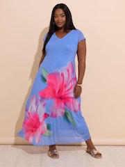 Yours Curve Blue Mesh Occasion A Line Dress - Image 2 of 6