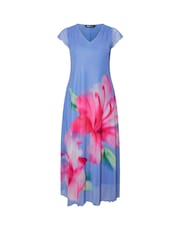 Yours Curve Blue Mesh Occasion A Line Dress - Image 5 of 6
