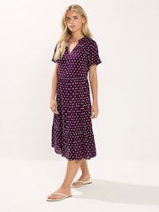 M&Co Purple Petite Tiered Dobby Dress - Image 1 of 5