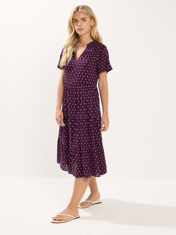 M&Co Purple Petite Tiered Dobby Dress - Image 1 of 5