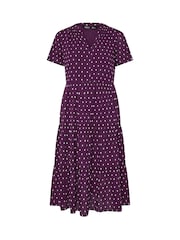 M&Co Purple Petite Tiered Dobby Dress - Image 5 of 5