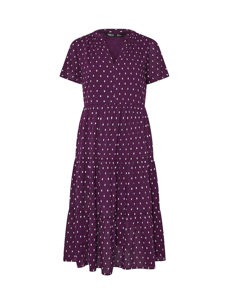 M&Co Purple Petite Tiered Dobby Dress - Image 5 of 5