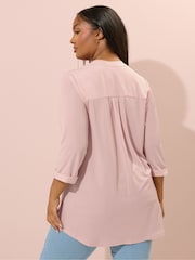 Yours Curve Pink Half Placket Ribbed Blouse - Image 3 of 5