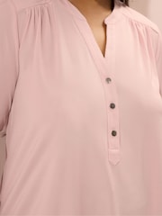 Yours Curve Pink Half Placket Ribbed Blouse - Image 4 of 5