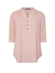 Yours Curve Pink Half Placket Ribbed Blouse - Image 5 of 5