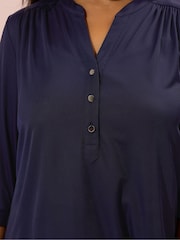 Yours Curve Blue Half Placket Ribbed Blouse - Image 4 of 5