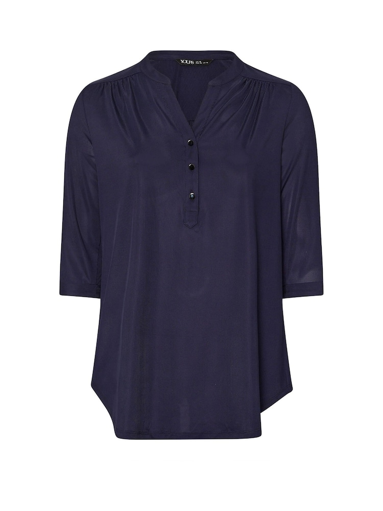 Yours Curve Blue Half Placket Ribbed Blouse - Image 5 of 5