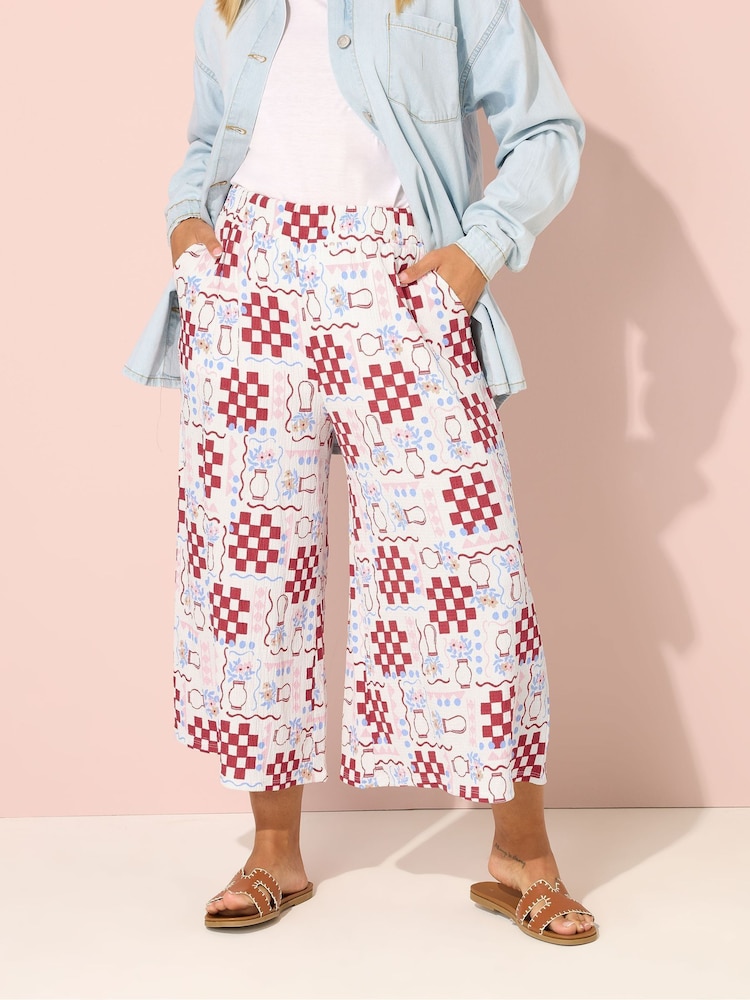 Yours Curve White Crinkle Midaxi Culottes - Image 1 of 5