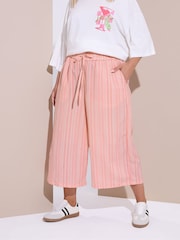 Yours Curve Pink Textured Stripe Midaxi Trousers - Image 1 of 5