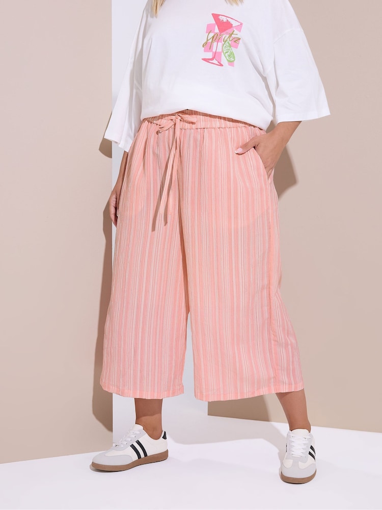 Yours Curve Pink Textured Stripe Midaxi Trousers - Image 1 of 5