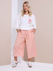 Yours Curve Pink Textured Stripe Midaxi Trousers - Image 2 of 5