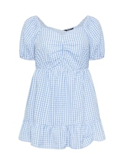 Yours Curve Blue Gingham Seersucker 100% Cotton Top - Image 5 of 5