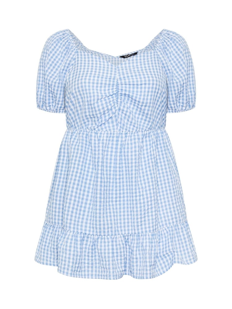 Yours Curve Blue Gingham Seersucker 100% Cotton Top - Image 5 of 5