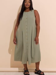 Yours Curve Green Containing Linen Maxi Dress - Image 1 of 6