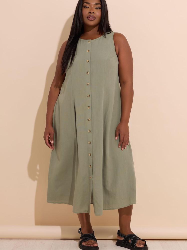 Yours Curve Green Containing Linen Maxi Dress - Image 1 of 6
