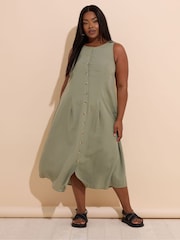 Yours Curve Green Containing Linen Maxi Dress - Image 6 of 6