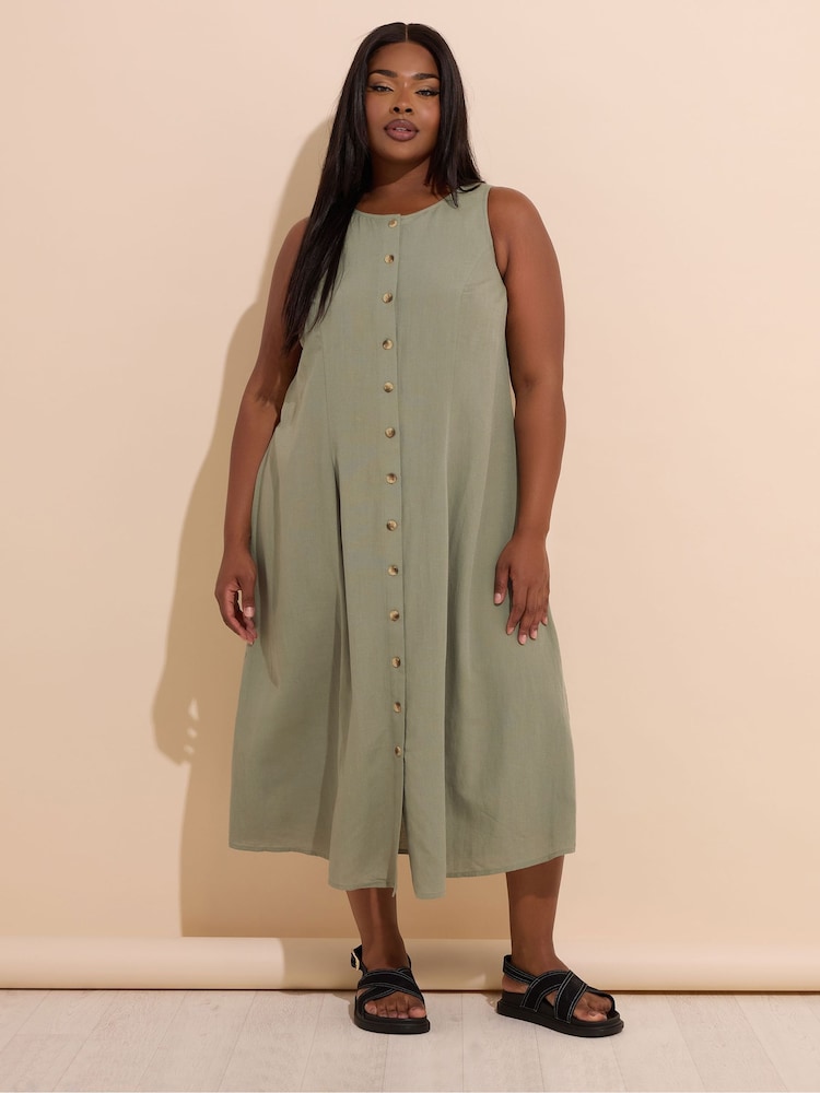 linen dress curve Yours London Women's Plus Size Green Floral Linen Look Wrap Dress Size 20
