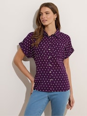 M&Co Purple Short Sleeve Dobby Shirt - Image 1 of 5