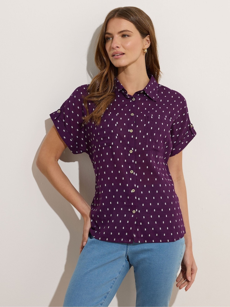 M&Co Purple Short Sleeve Dobby Shirt - Image 1 of 5
