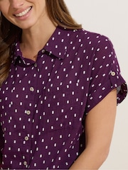 M&Co Purple Short Sleeve Dobby Shirt - Image 4 of 5