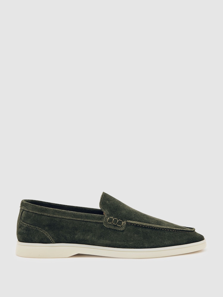 Reiss Forest Green Kason Suede Slip-On Loafers - Image 1 of 4