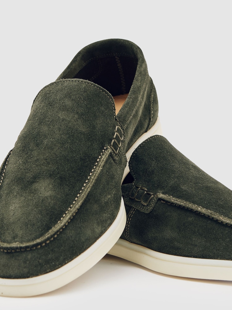 Reiss Forest Green Kason Suede Slip-On Loafers - Image 4 of 4
