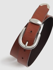 Reiss Tan Brown Jonny Leather Western Belt - Image 4 of 4