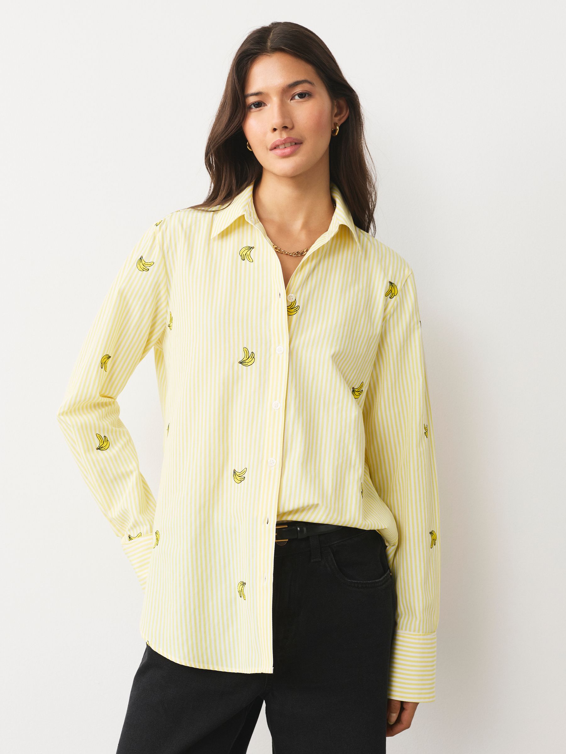 Buy Yellow/White Stripe Banana Embroidered Long Sleeve Shirt from