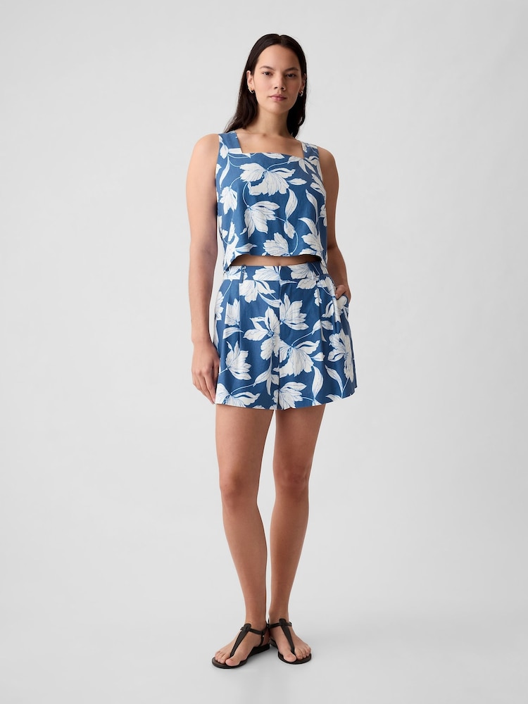 Gap Blue Floral 4" Linen Cotton Everyday Shorts - Image 4 of 4