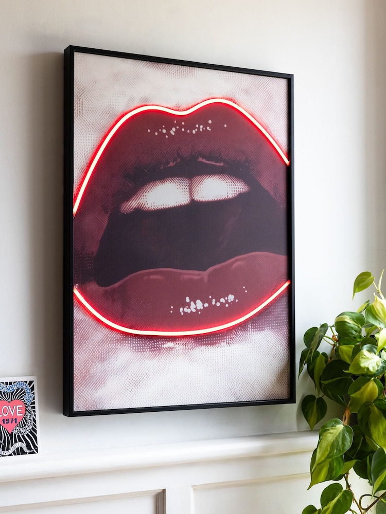 Rockett St George Red Lips Neon Light Up Wall Art - Image 1 of 2