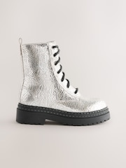 Silver Crackled - بوت جلد ضخم برباط علوي - صورة 1 من 5