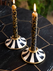 Rockett St George Set of 2 Black/Cream Circus Style Taper Candle Holders - Image 1 of 3