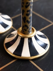 Rockett St George Set of 2 Black/Cream Circus Style Taper Candle Holders - Image 2 of 3