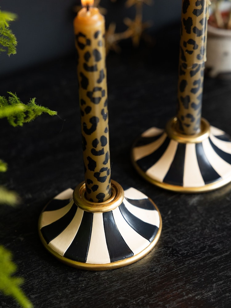 Rockett St George Set of 2 Black/Cream Circus Style Taper Candle Holders - Image 3 of 3