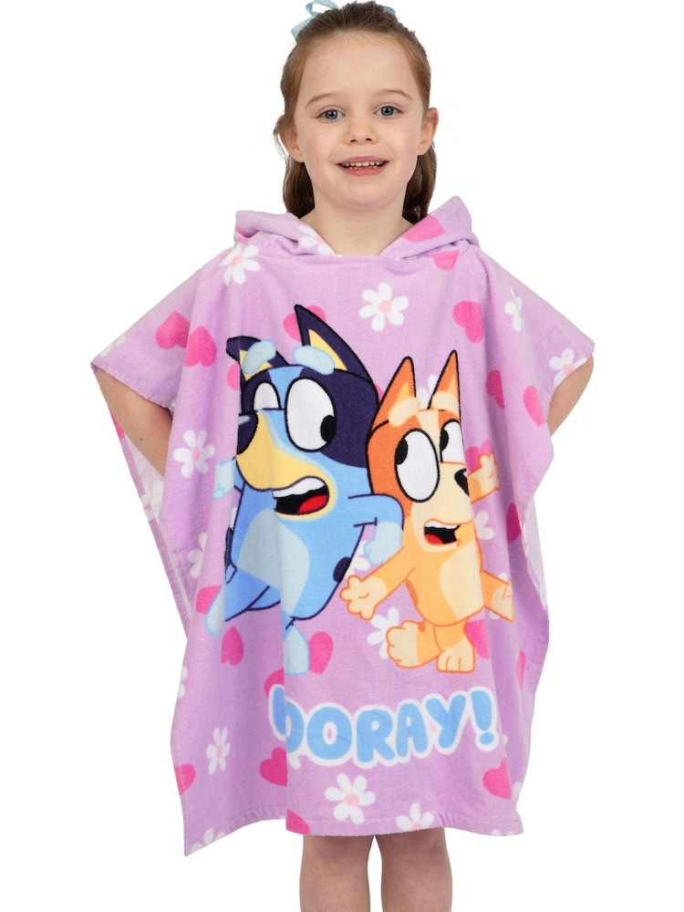 Character Purple Bluey And Bingo Hooded 100% Cotton Towel Poncho - Image 1 of 12
