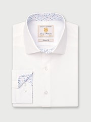 Brook Taverner White Herringbone Stretch Cotton Long Sleeve Shirt - Image 1 of 3