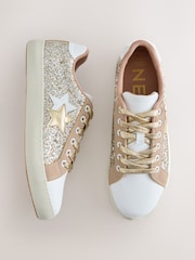 Gold Forever Comfort® Glitter Star Detail Baseball Lace Up Trainers - Image 1 of 5