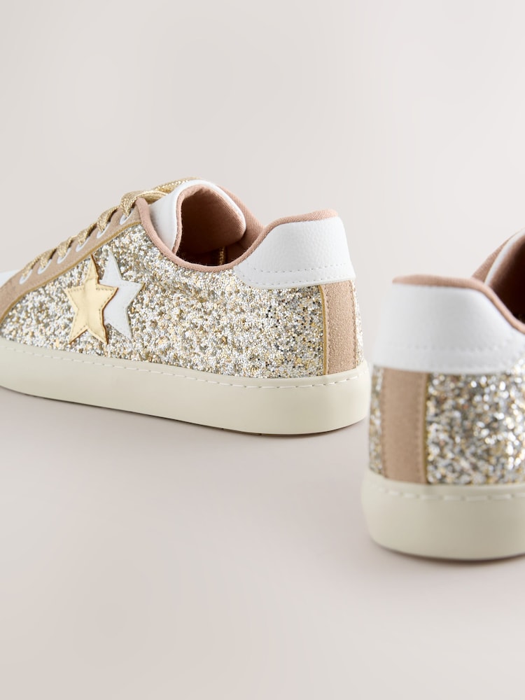 Gold Forever Comfort® Glitter Star Detail Baseball Lace Up Trainers - Image 5 of 5