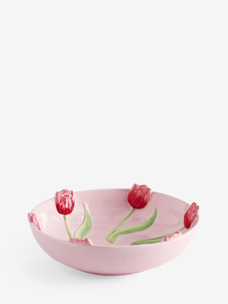 Pink/Green 3D Tulip Ceramic Decorative Bowl - Image 2 of 2