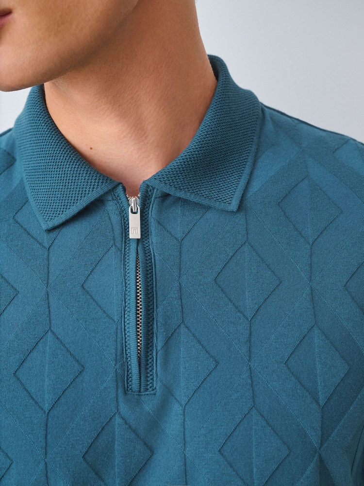 Teal Blue Regular Fit Smart Jaquard Polo Shirt - Image 5 of 5 Teal Blue Regular Fit Smart Jaquard Polo Shirt - Image 5 of 5
