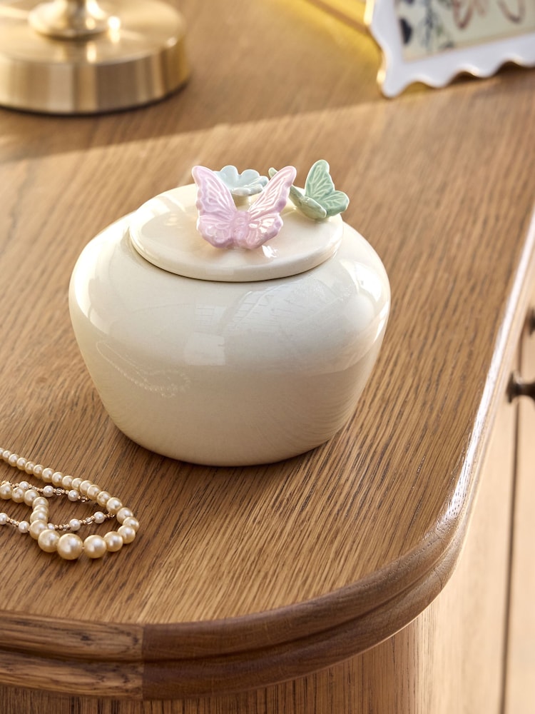 Cream Ceramic 3D Butterfly Trinket Pot - Image 1 of 4