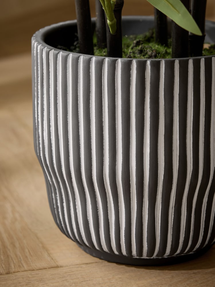 Green Artificial Bamboo Plant in Black Ribbed Pot - Image 2 of 4