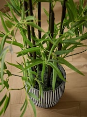 Green Artificial Bamboo Plant in Black Ribbed Pot - Image 3 of 4