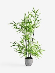 Green Artificial Bamboo Plant in Black Ribbed Pot - Image 4 of 4