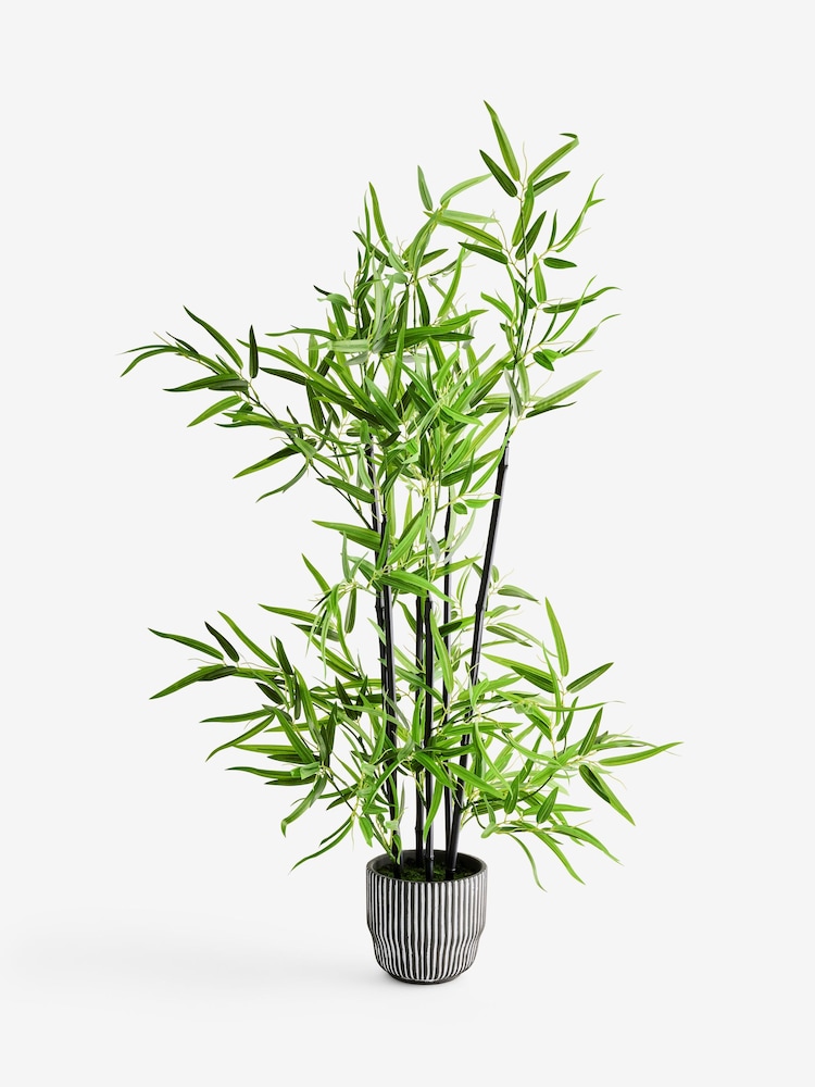 Green Artificial Bamboo Plant in Black Ribbed Pot - Image 4 of 4