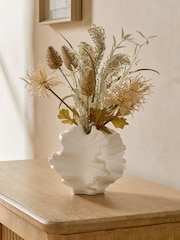Natural Artificial Dried Florals in White Ceramic Vase - Image 1 of 4