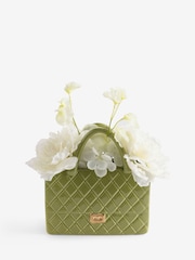 Green Handbag Vase With White Artificial Florals - Image 1 of 2