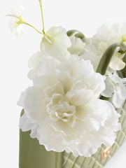 Green Handbag Vase With White Artificial Florals - Image 2 of 2