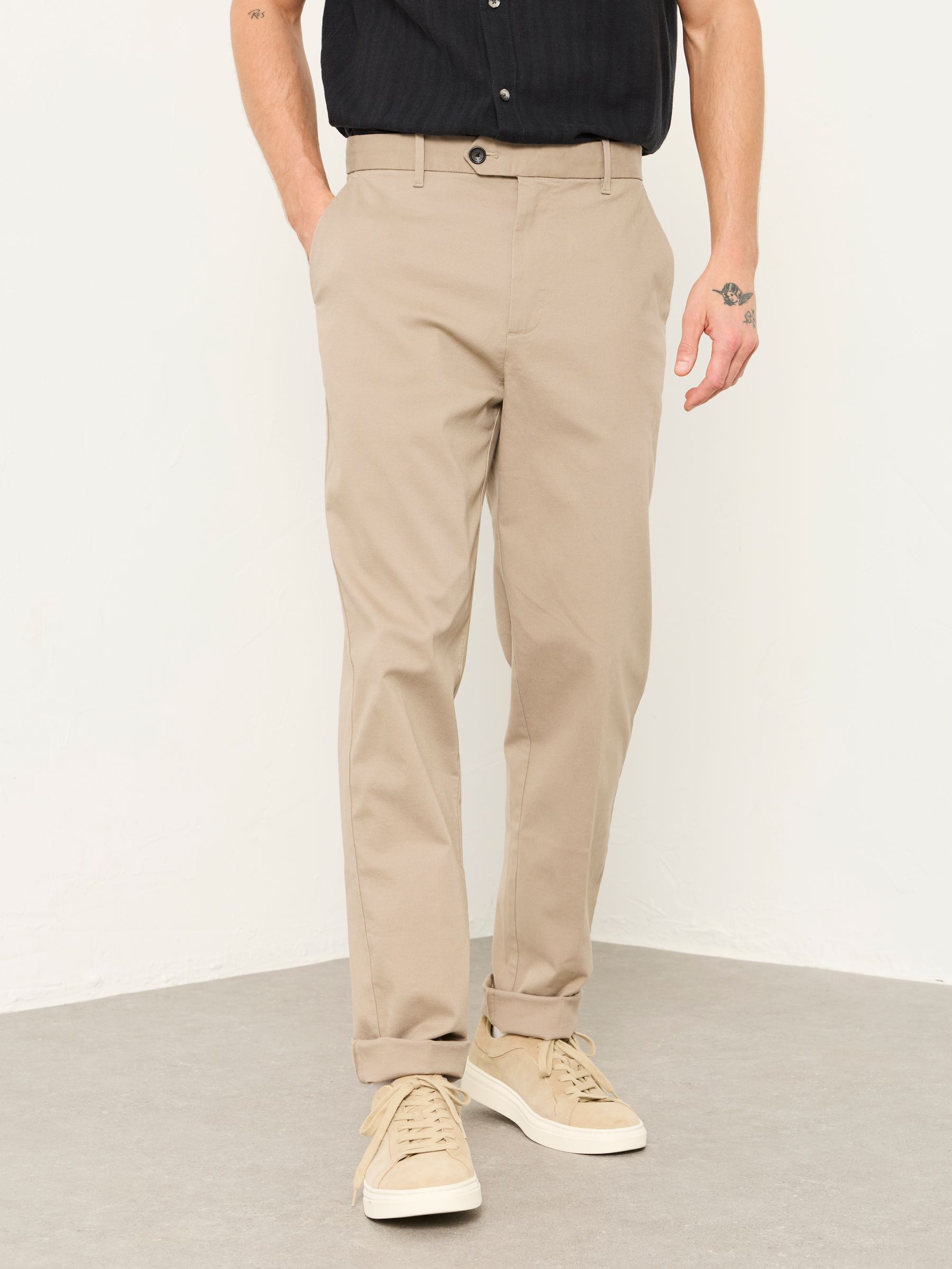 FatFace Bosbury Tailored Fit Pique Chinos for Men in Stone Cotton, Size 38 S